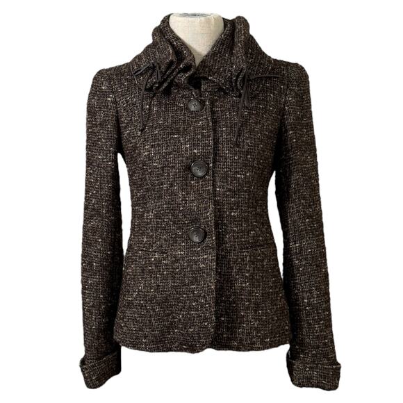 Lafayette 148 Women's 0 Ruffled Collar Jacket Brown Boucle Tweed Academia Preppy - Picture 1 of 8